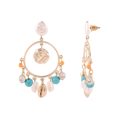 Multi  Pearl & Charm Hoop Earring