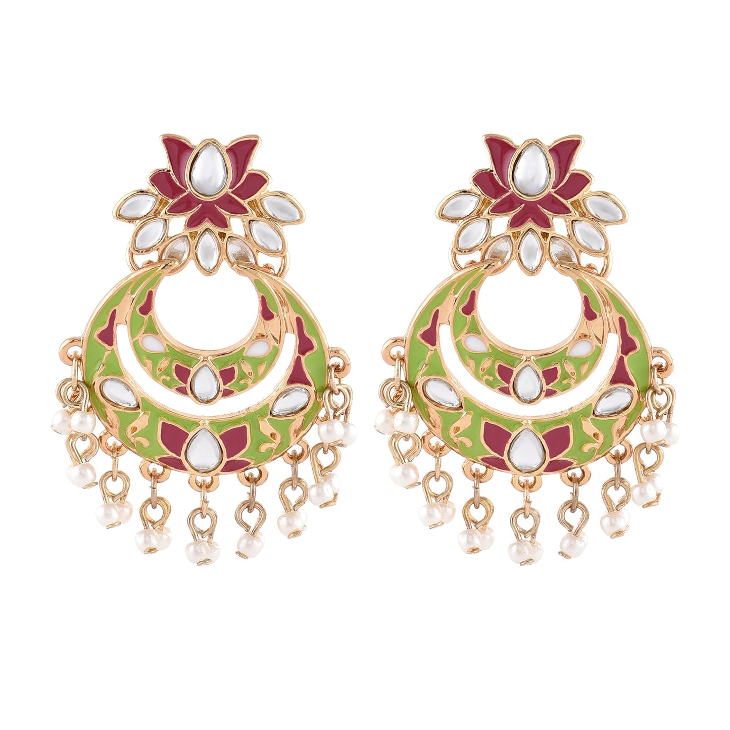 Green Meenakari Flower Chandbali Earring