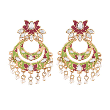 Green Meenakari Flower Chandbali Earring
