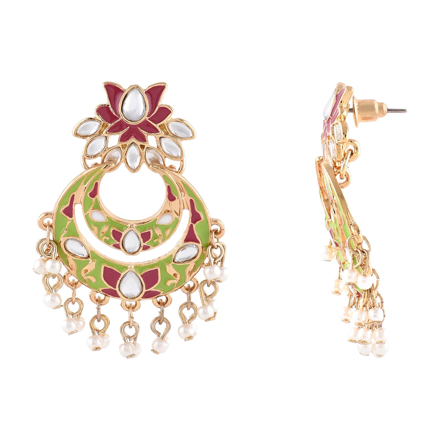 Green Meenakari Flower Chandbali Earring