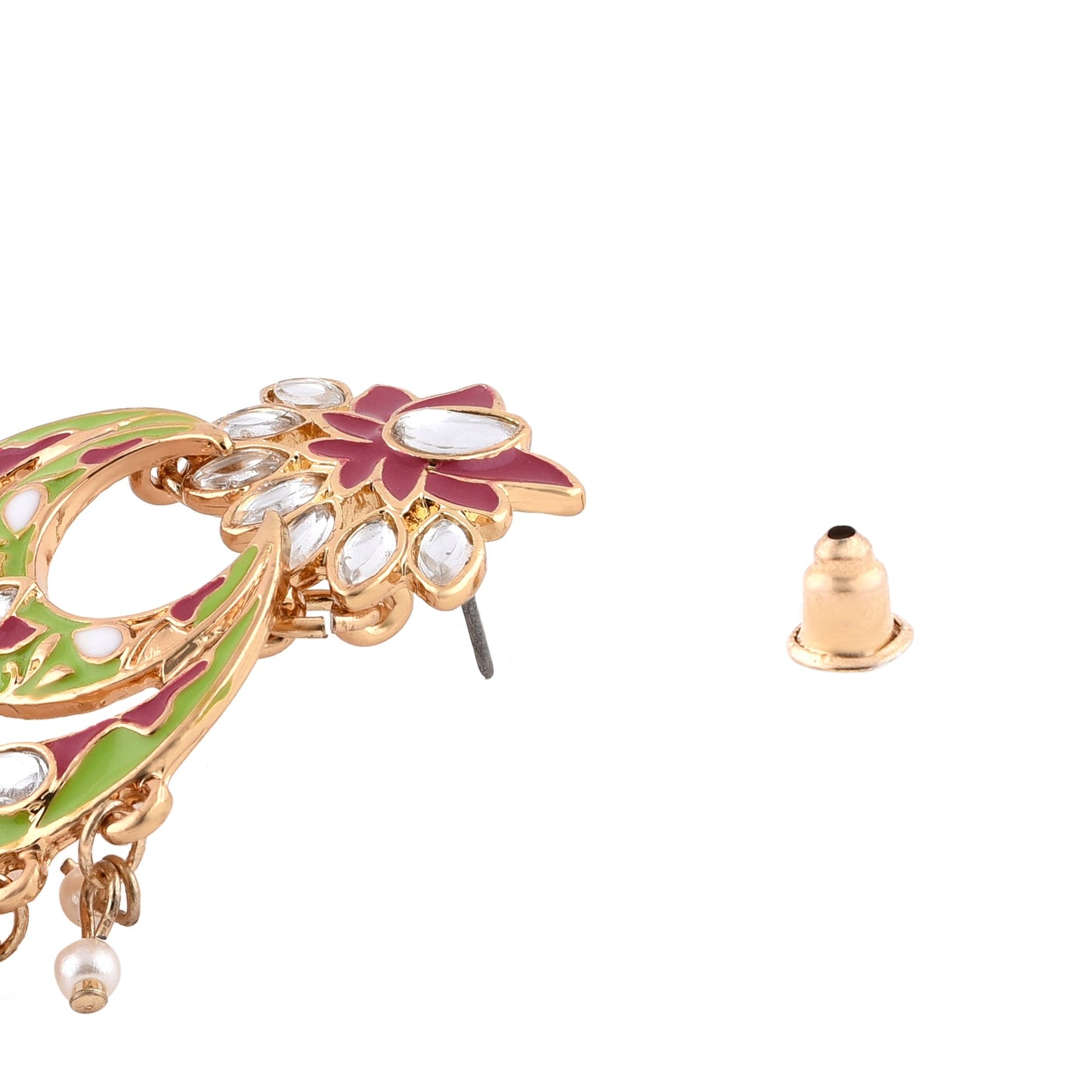 Green Meenakari Flower Chandbali Earring