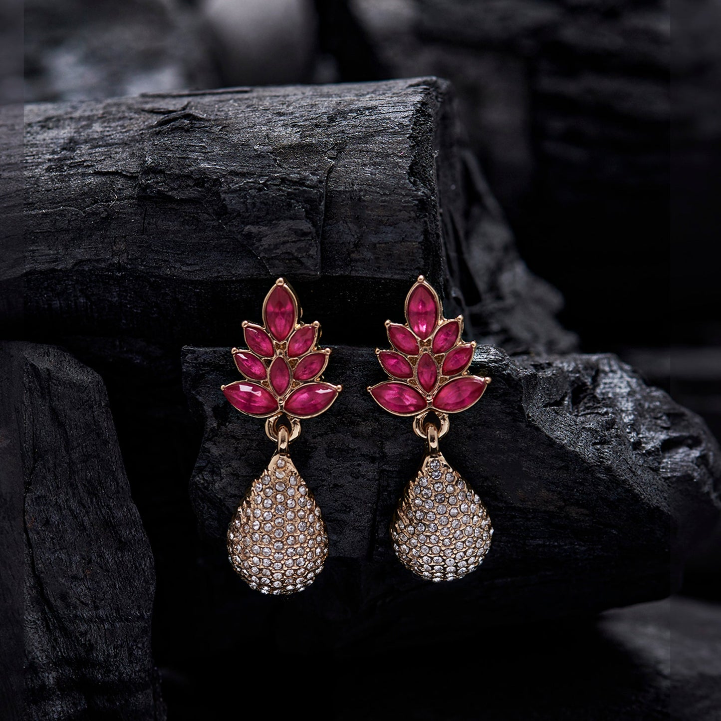 Rose Pink Floral Drop Earring