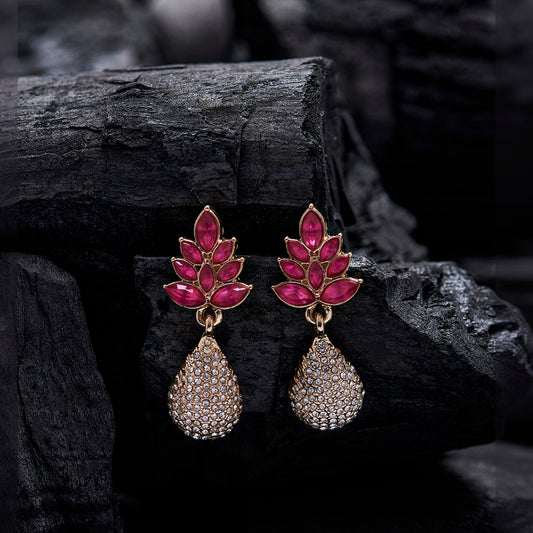 Rose Pink Floral Drop Earring