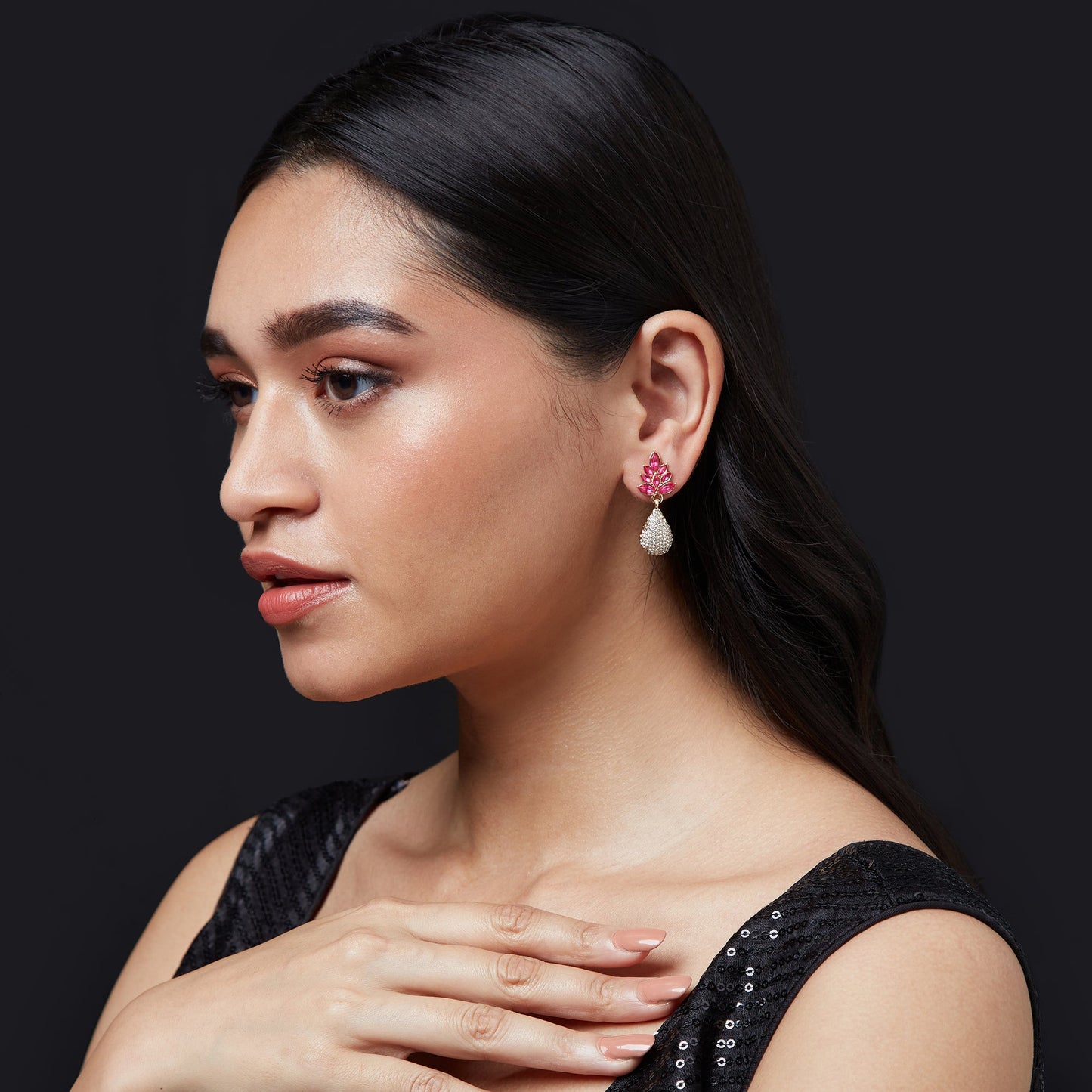 Rose Pink Floral Drop Earring