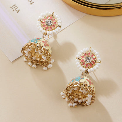 Pastel Bule & Pnk Enamel Jhumka Earring