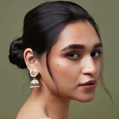 Pastel Bule & Pnk Enamel Jhumka Earring