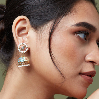 Pastel Bule & Pnk Enamel Jhumka Earring