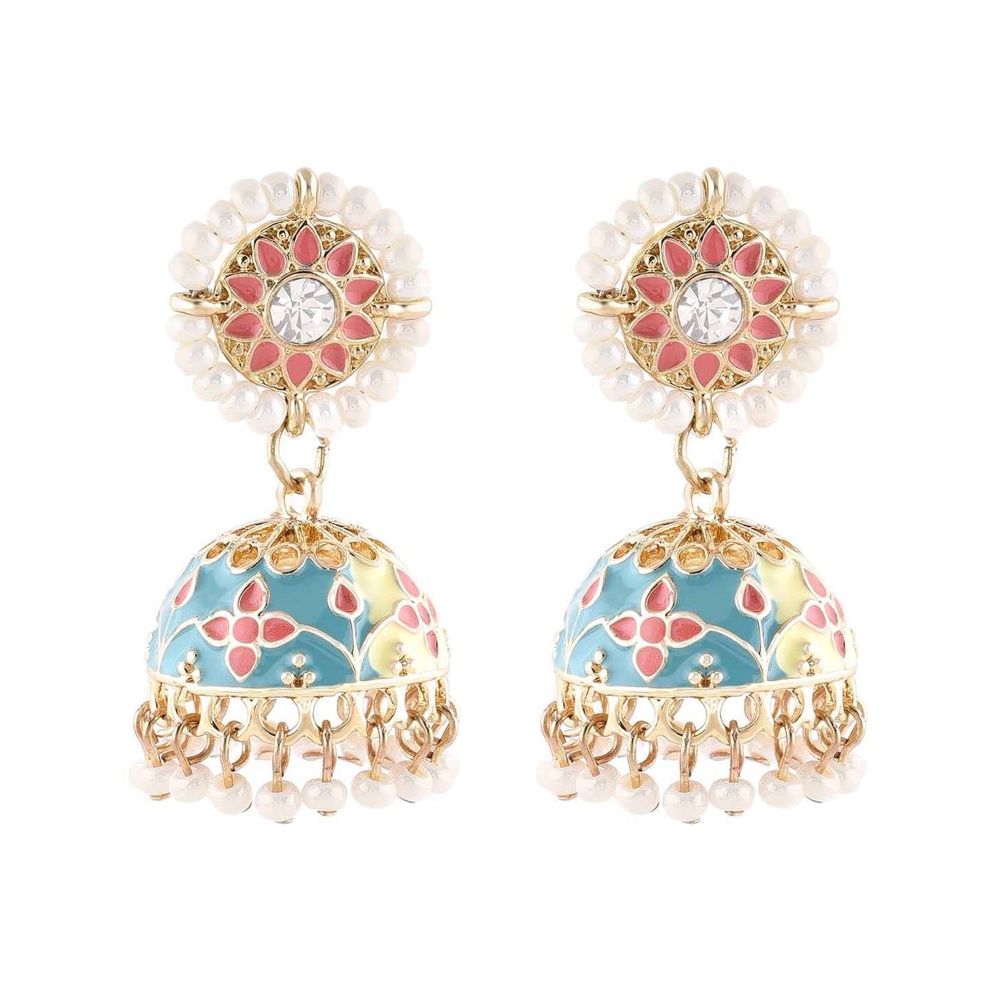 Pastel Bule & Pnk Enamel Jhumka Earring
