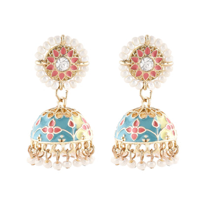 Pastel Bule & Pnk Enamel Jhumka Earring