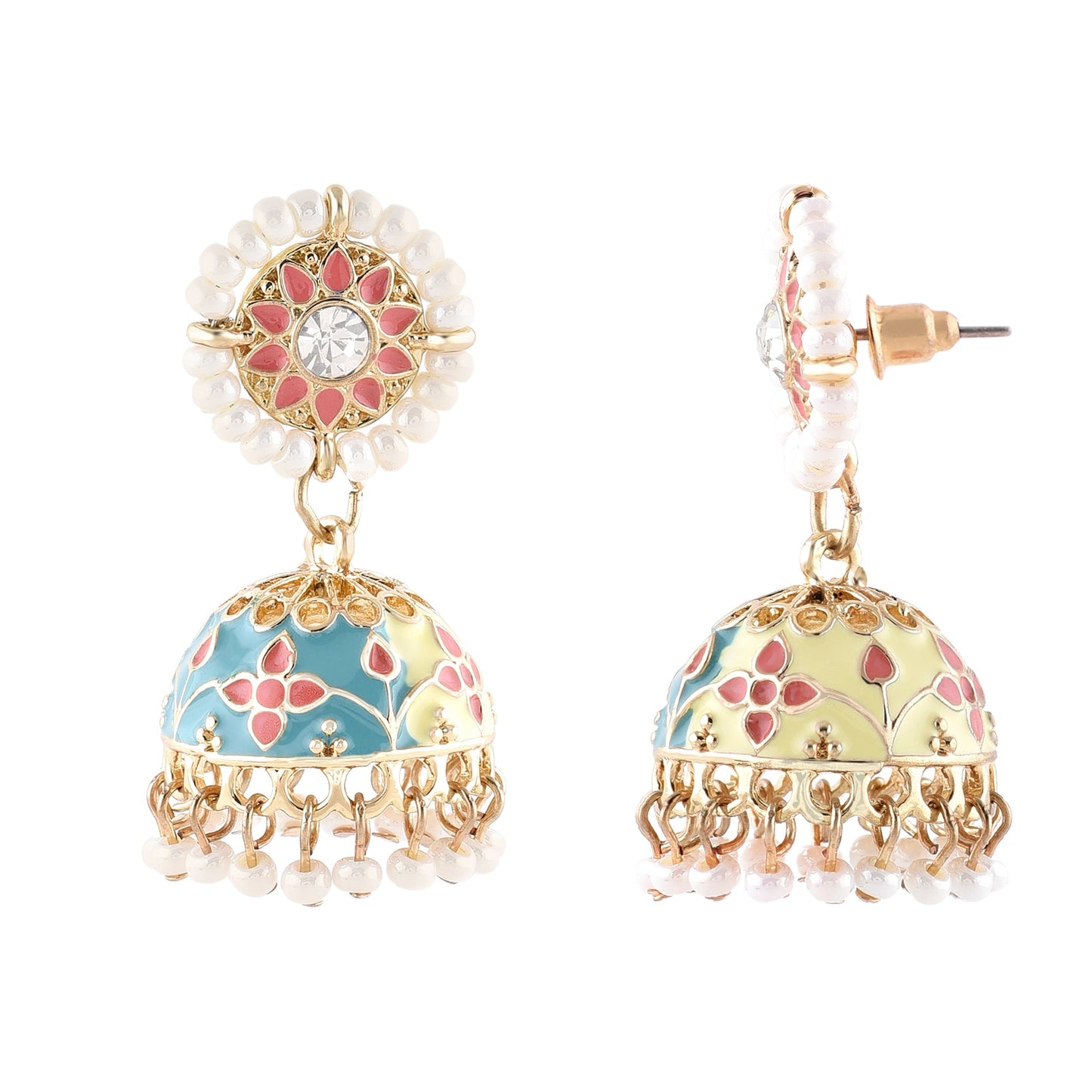 Pastel Bule & Pnk Enamel Jhumka Earring