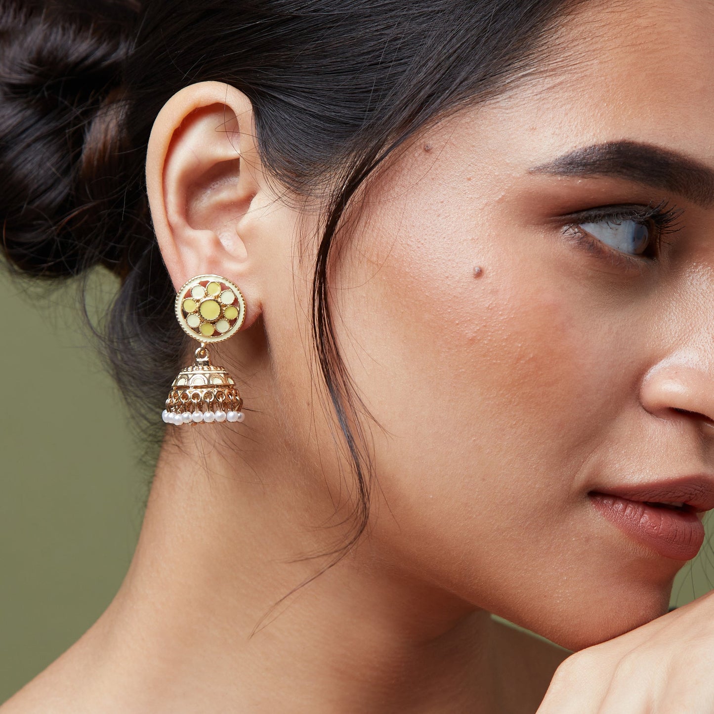 Pretty Enamel Yellow Jhumka