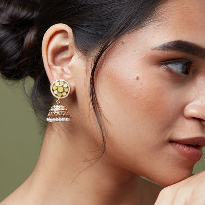 Pretty Enamel Yellow Jhumka