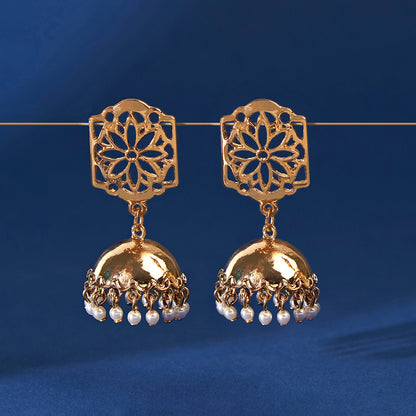 Gold Filligree Jhumka Earring