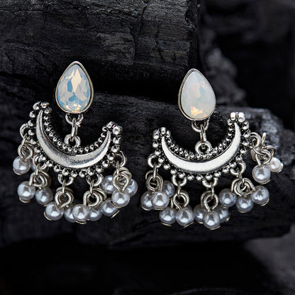 Oxidised Silver Opal Drop Earrings