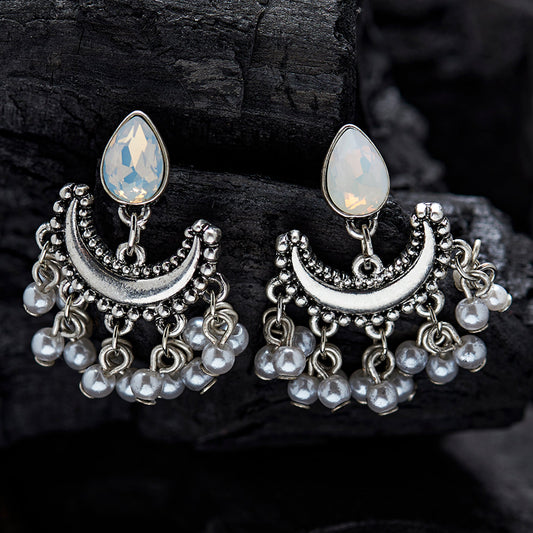 Oxidised Silver Opal Drop Earrings