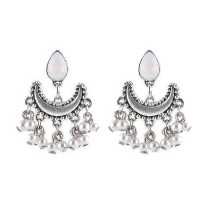 Oxidised Silver Opal Drop Earrings