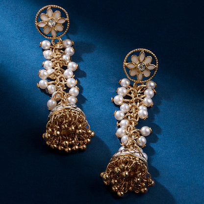 Gold Enamel Long Jhumka