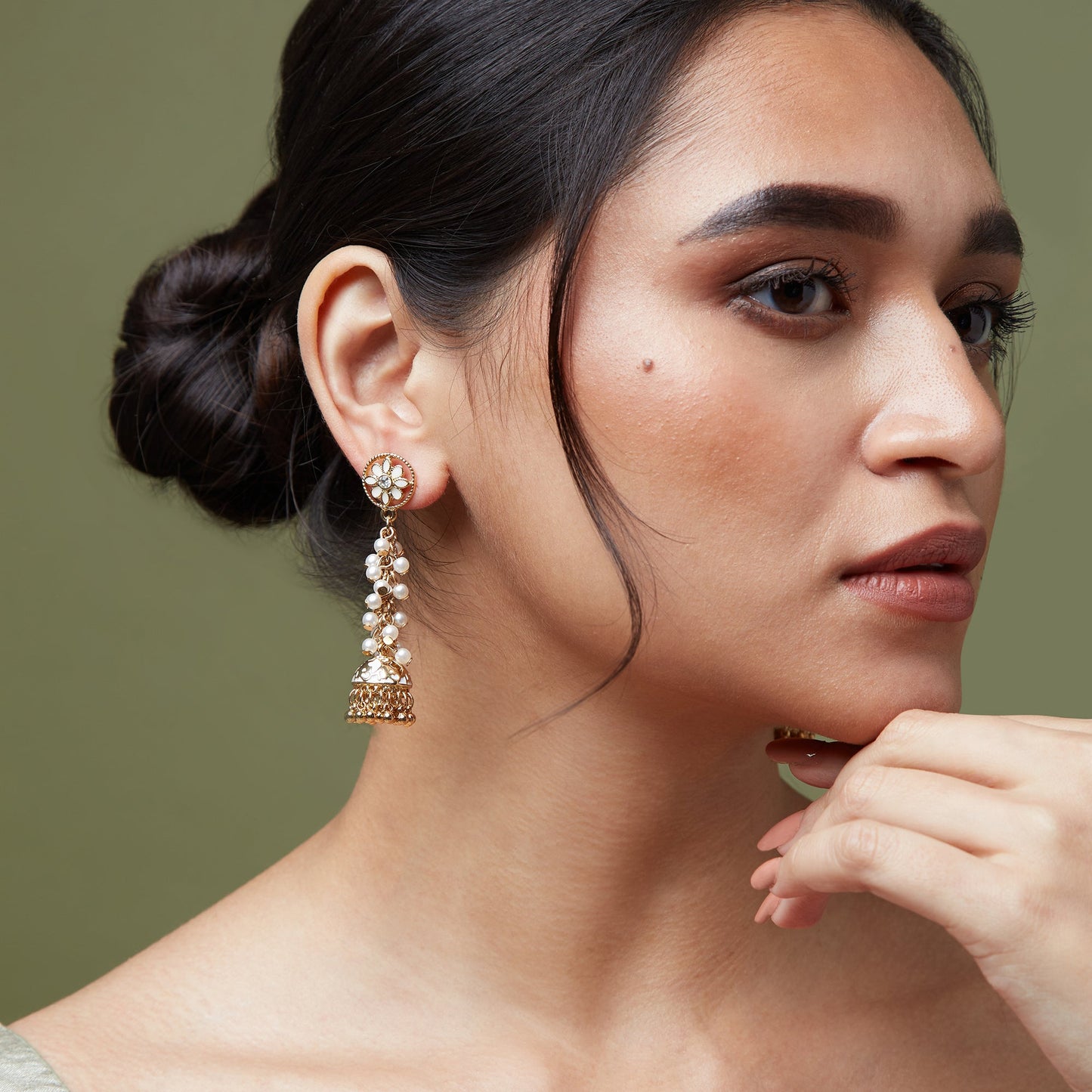 Gold Enamel Long Jhumka