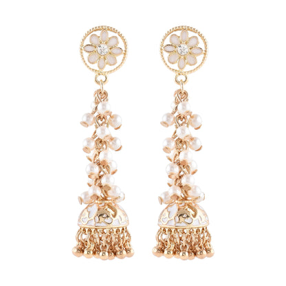 Gold Enamel Long Jhumka