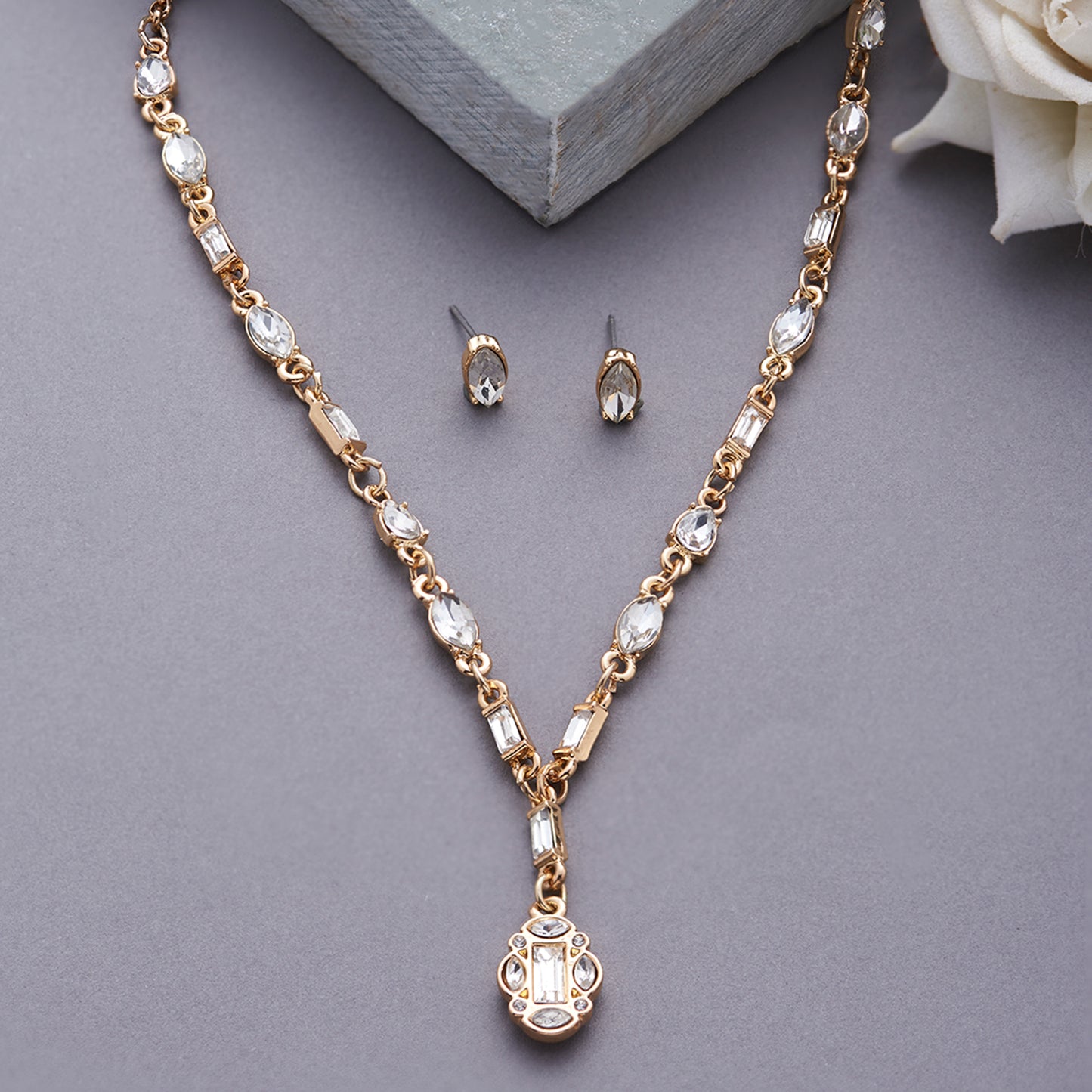 Silver Deco Crystal Necklace and Earring set