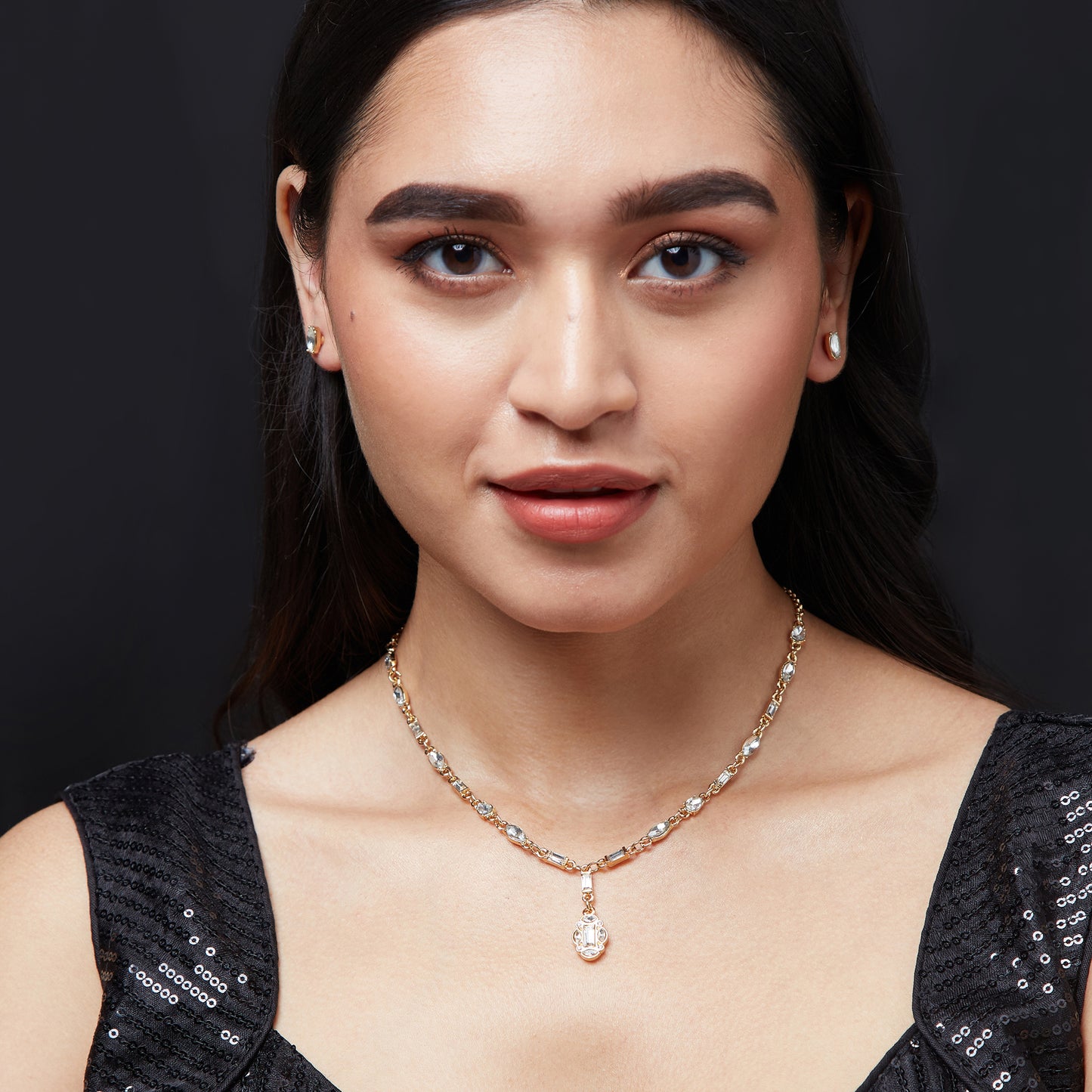 Silver Deco Crystal Necklace and Earring set