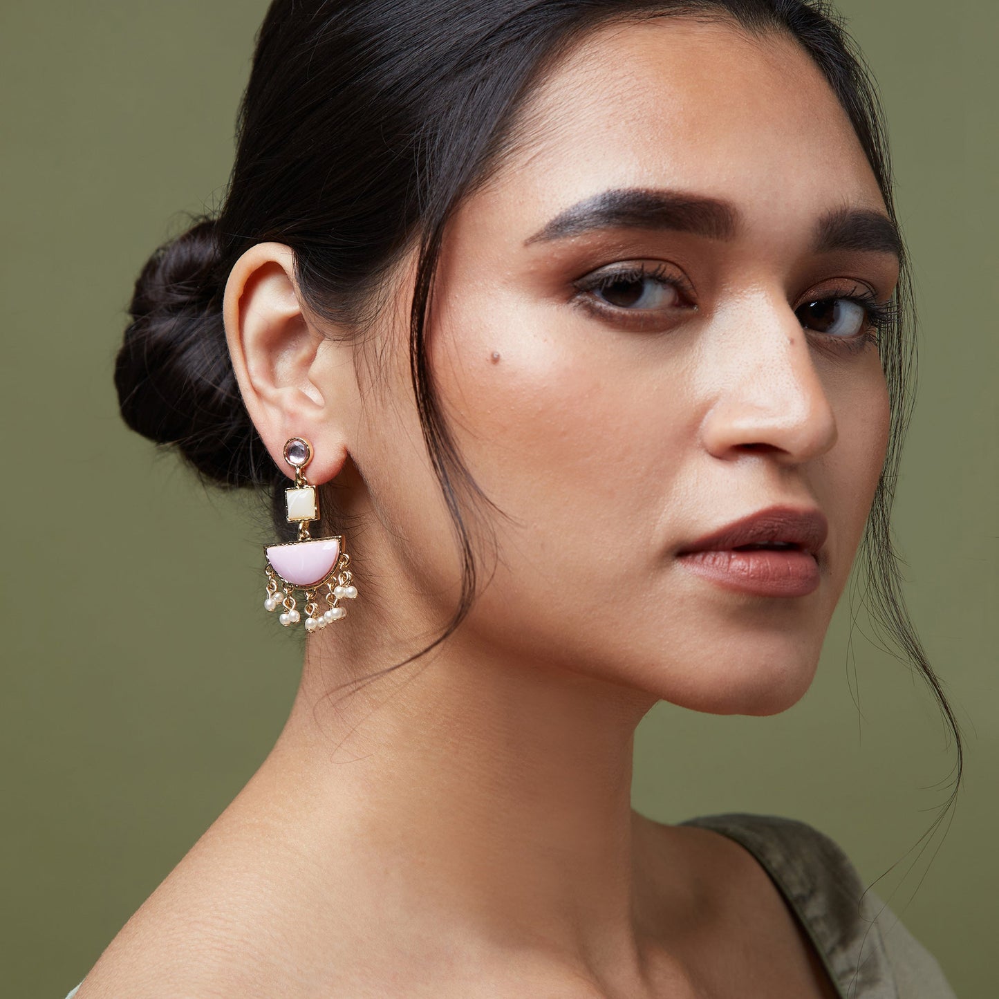 Blush Pink Geometric Drop Earrings