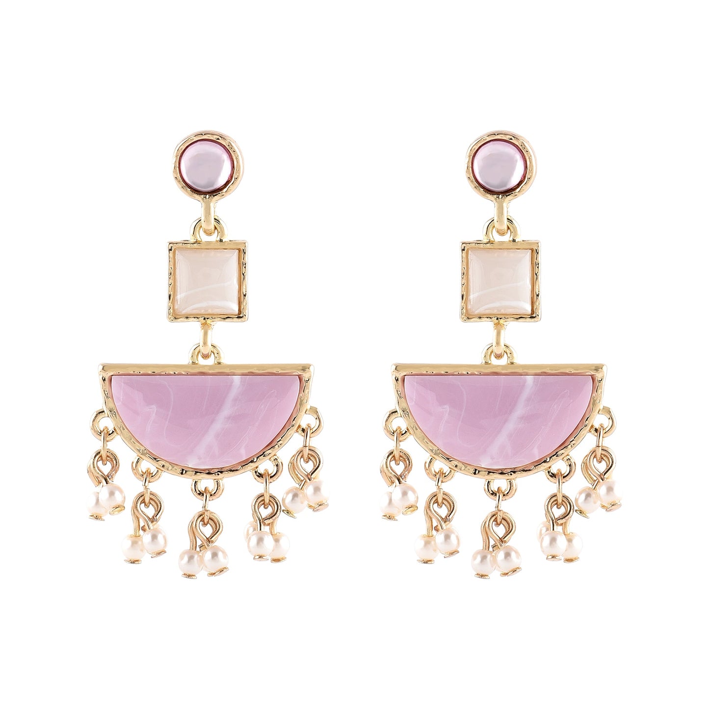 Blush Pink Geometric Drop Earrings