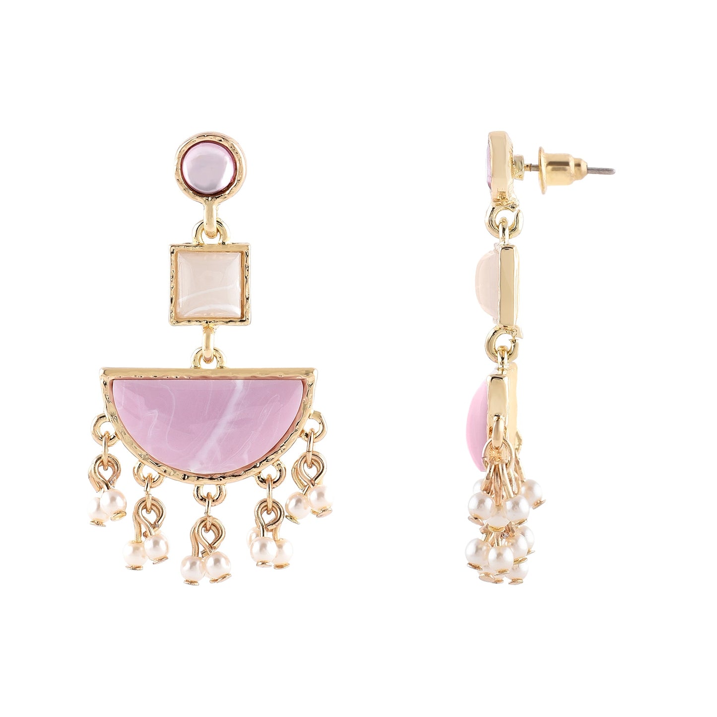 Blush Pink Geometric Drop Earrings