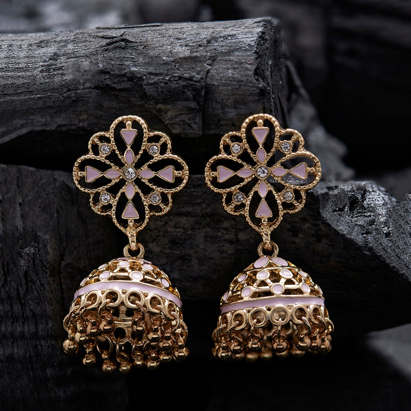 Gold Filligree Pink Short Drop