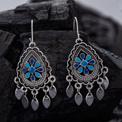 Oxidised Blue Teardrop Earrings