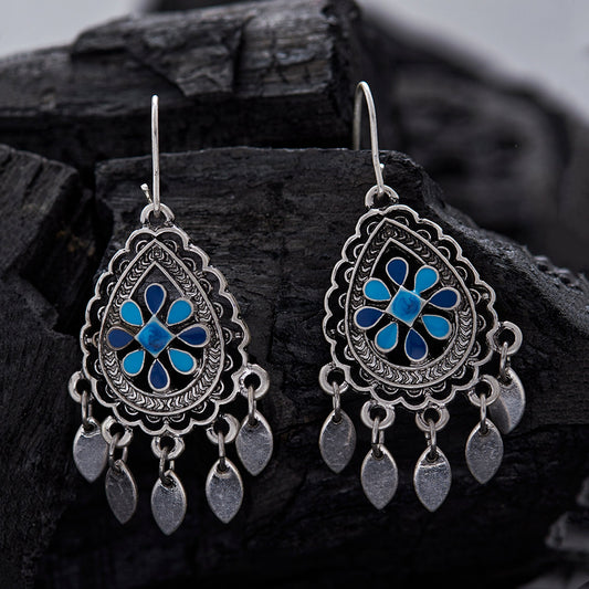 Oxidised Blue Teardrop Earrings