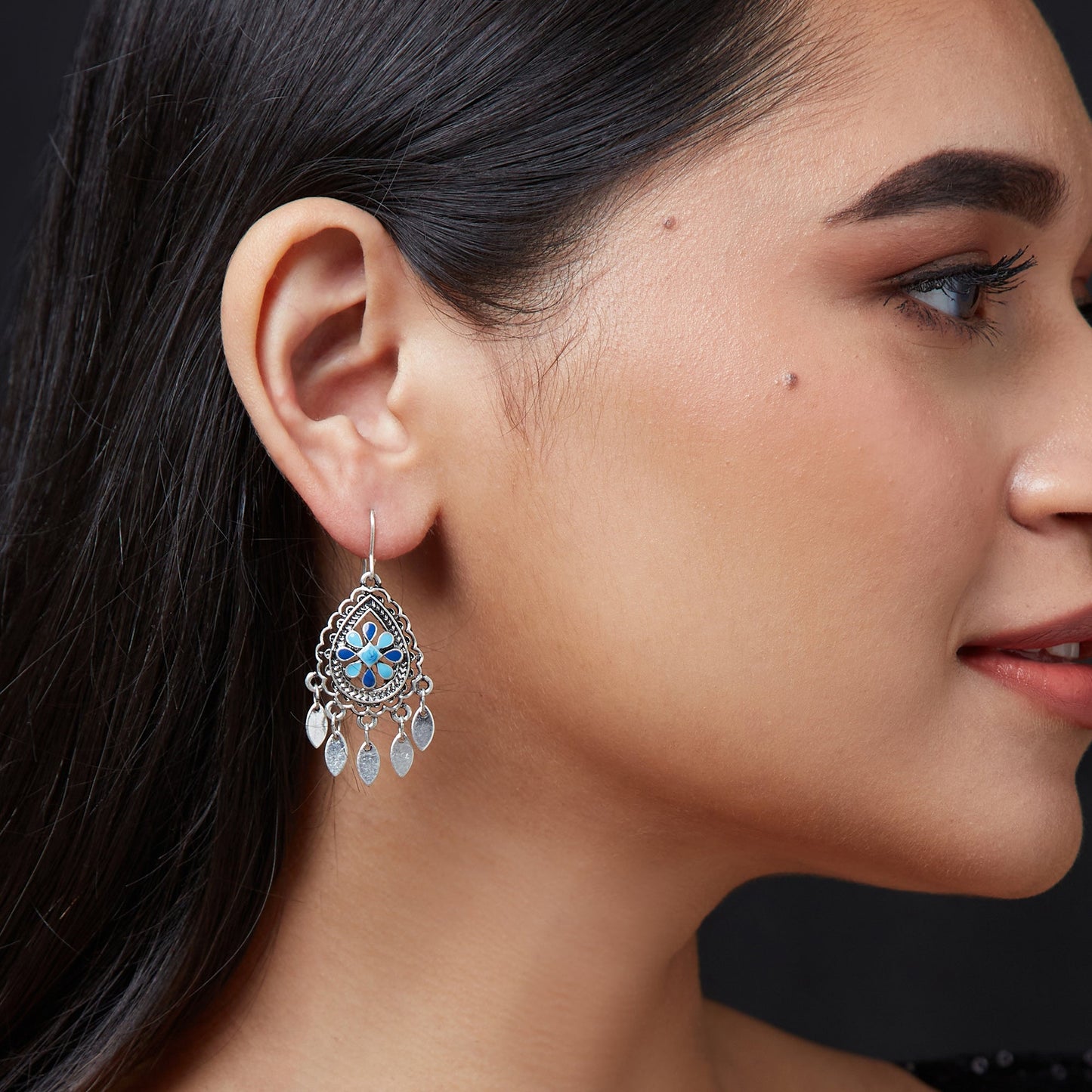 Oxidised Blue Teardrop Earrings