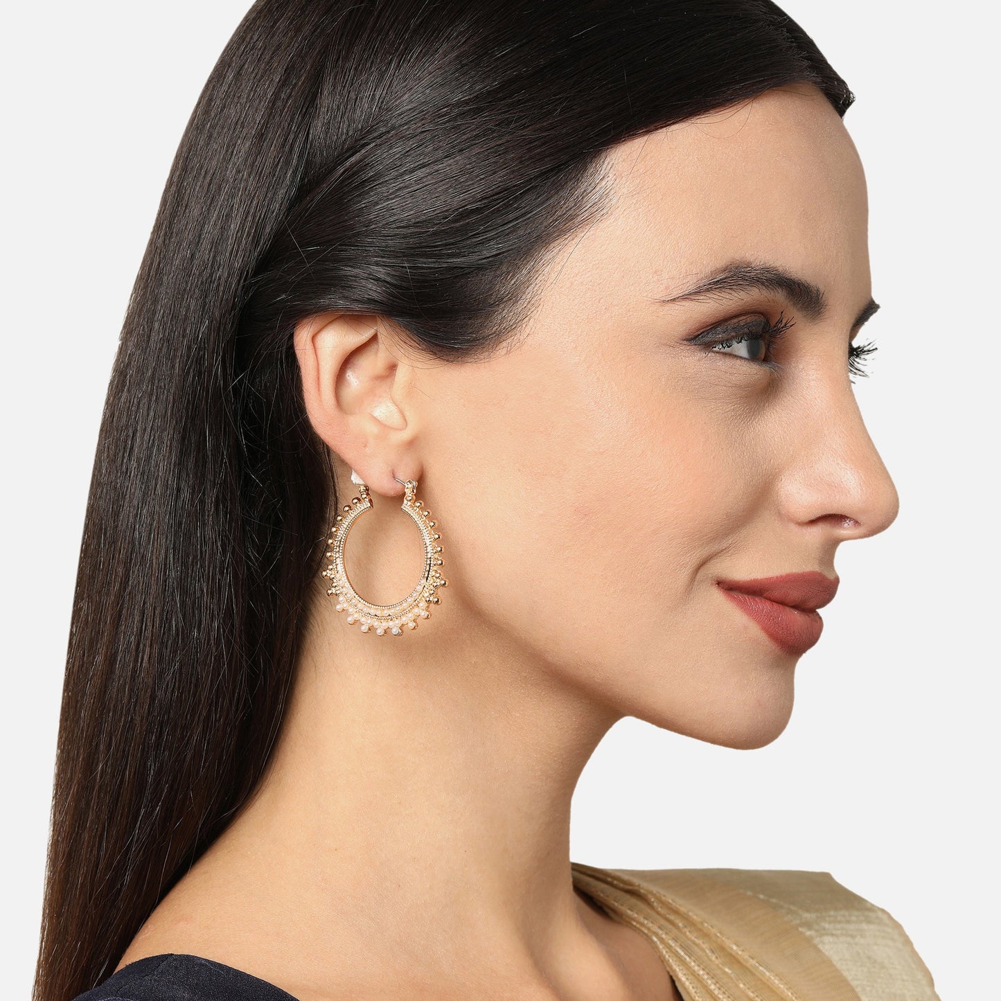 Gold Diamnate Pearl Hoops