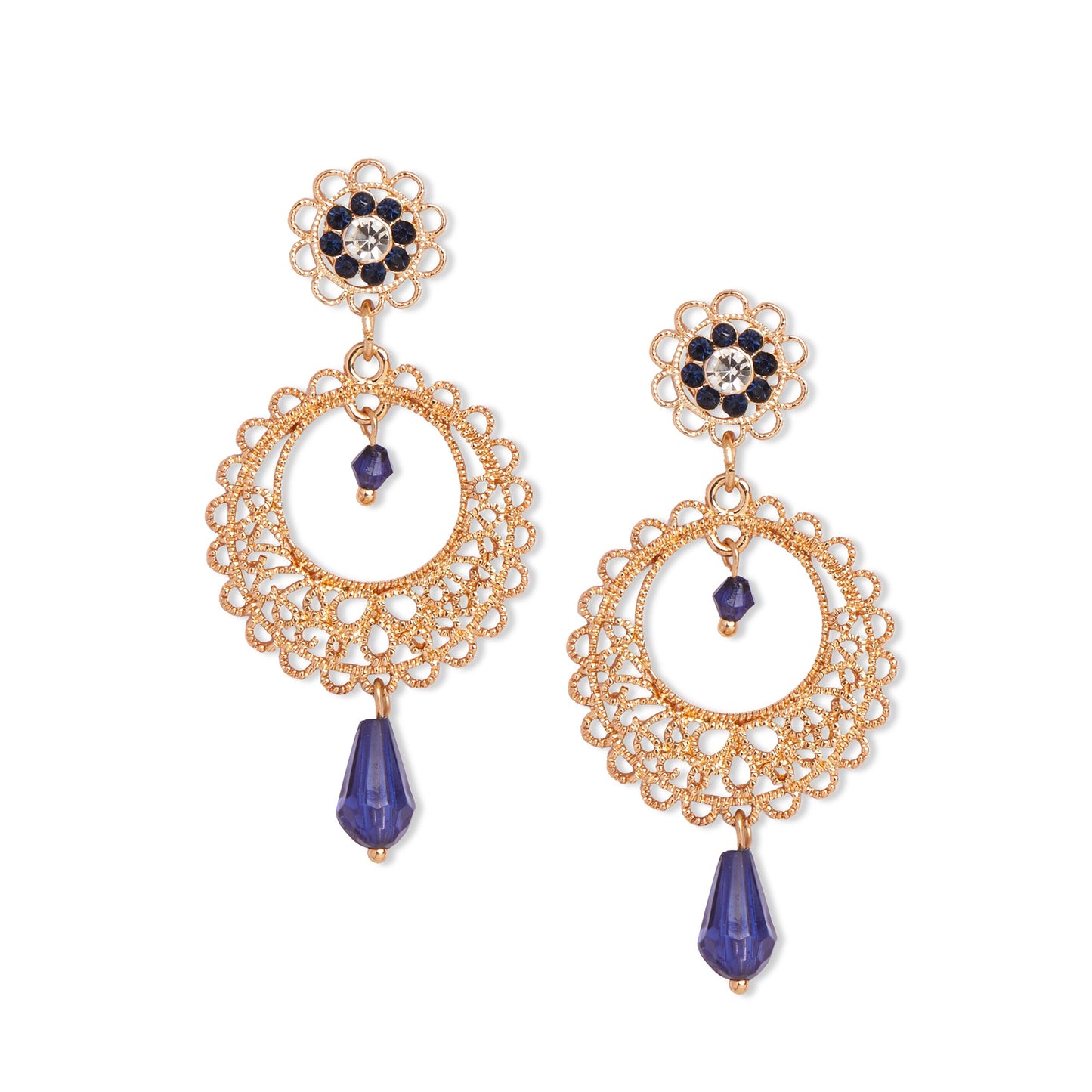 Gold Navy Filigree Long Drop