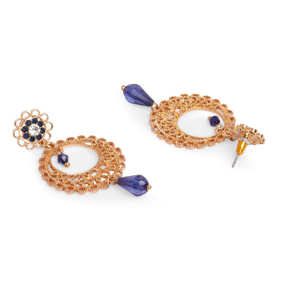 Gold Navy Filigree Long Drop