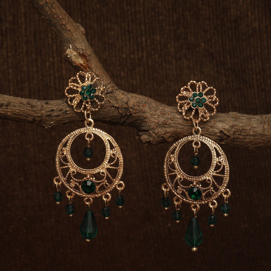 Green Crystal Long Drop Earring