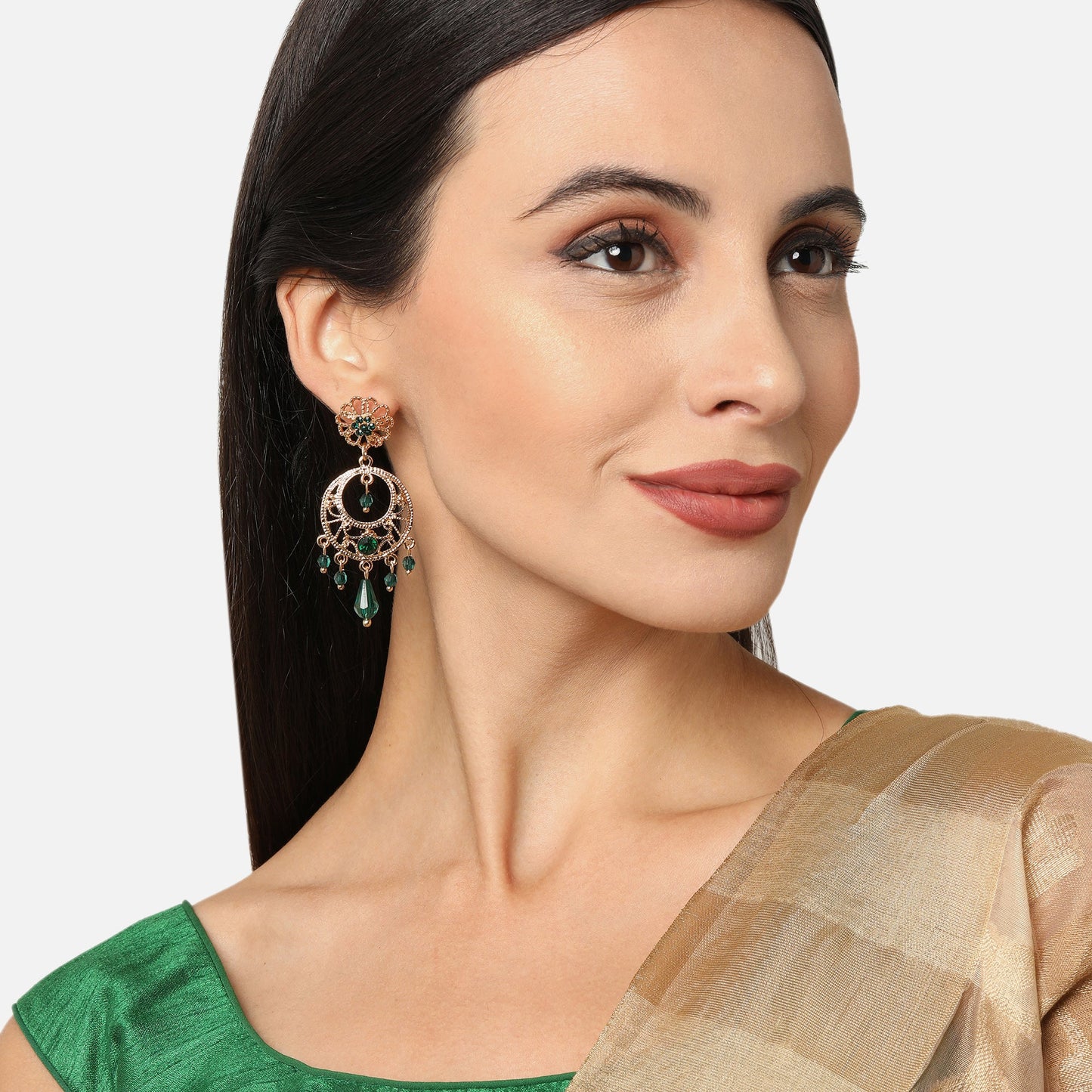 Green Crystal Long Drop Earring