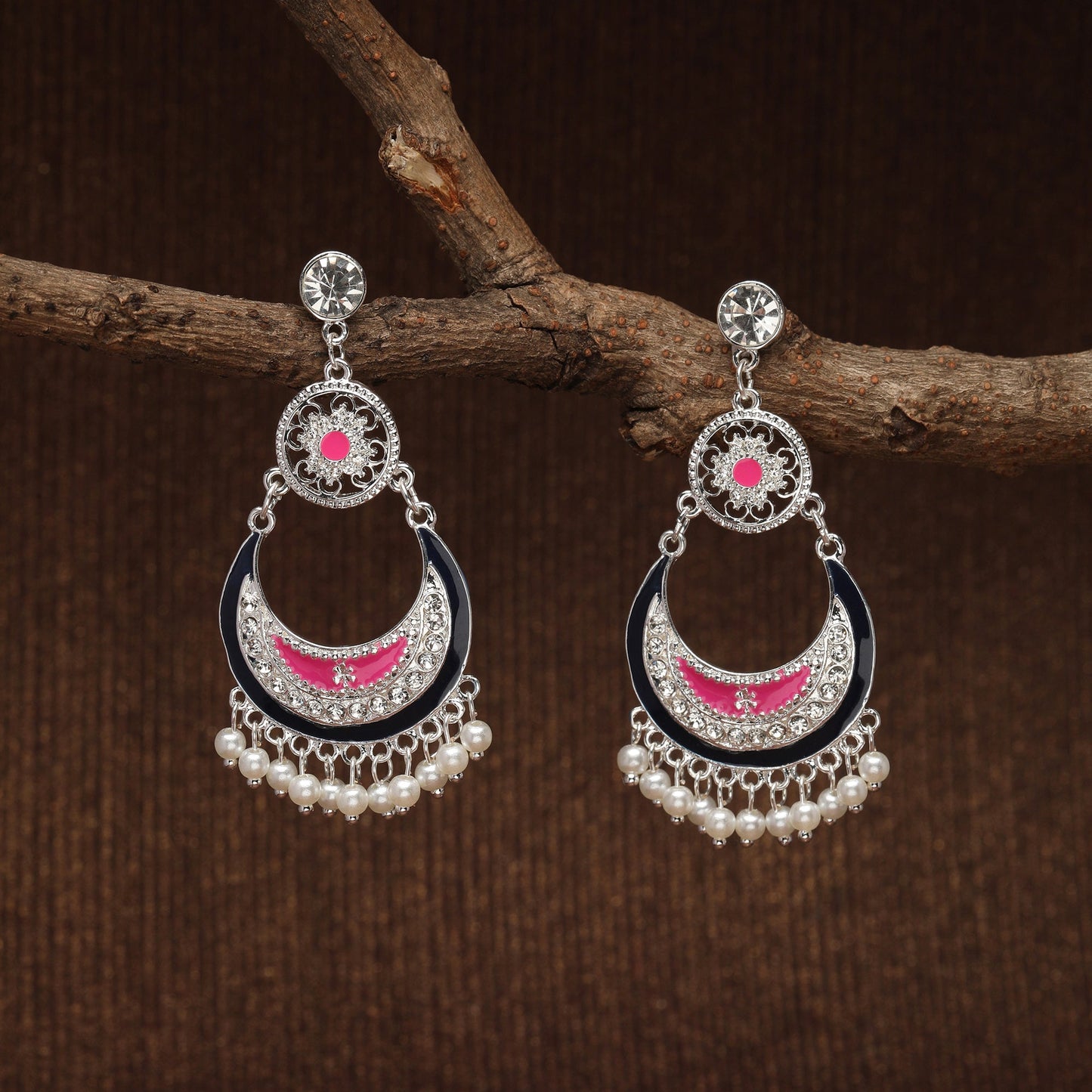 Silver Ethnic Multi Color Enamel Chandbalis Earring