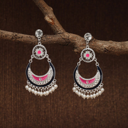 Silver Ethnic Multi Color Enamel Chandbalis Earring