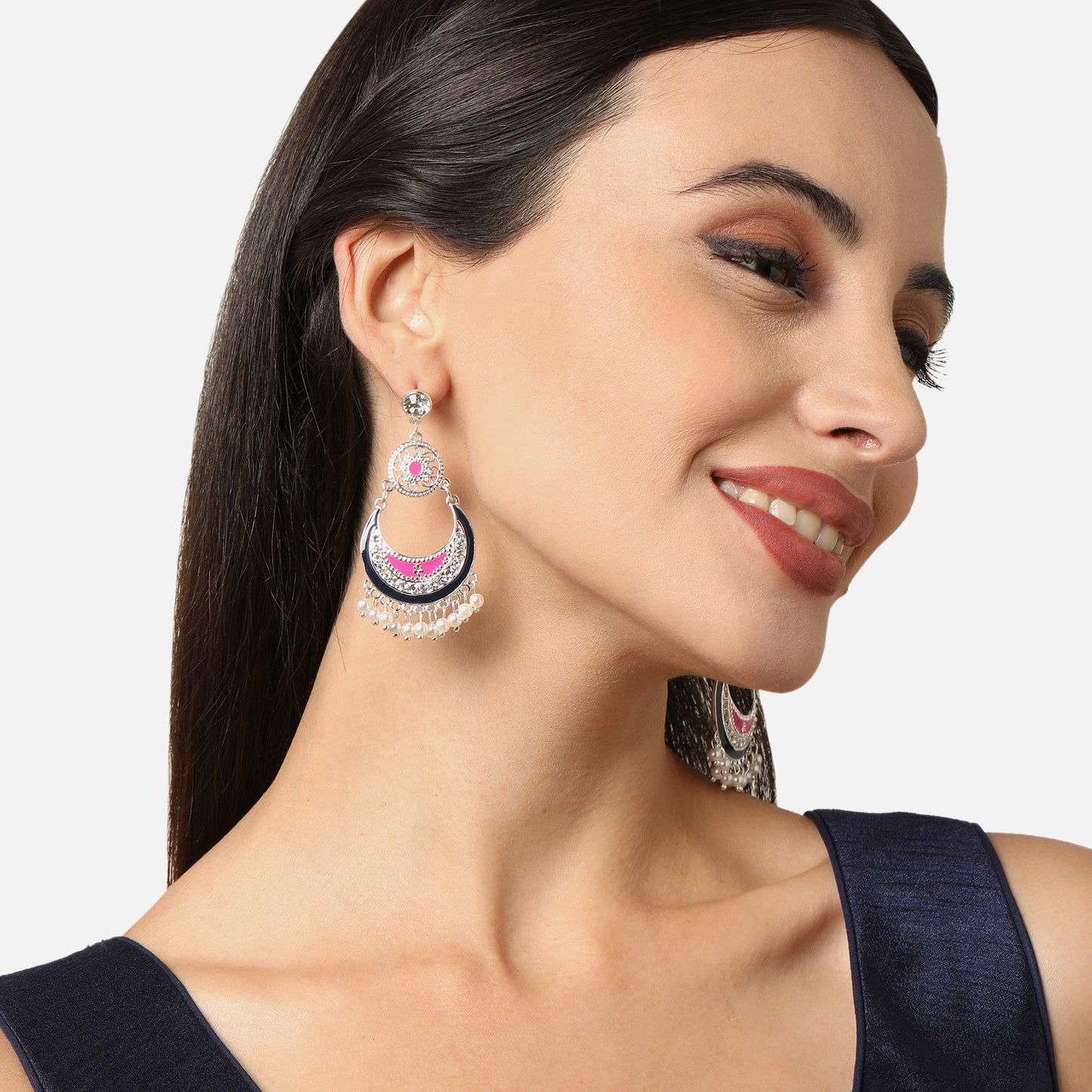 Silver Ethnic Multi Color Enamel Chandbalis Earring