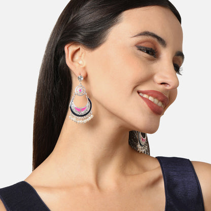 Silver Ethnic Multi Color Enamel Chandbalis Earring