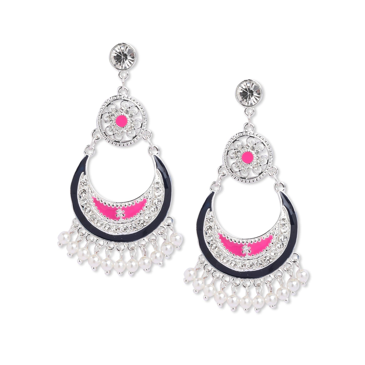 Silver Ethnic Multi Color Enamel Chandbalis Earring