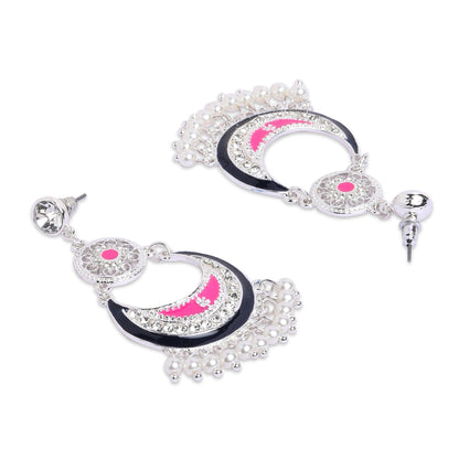 Silver Ethnic Multi Color Enamel Chandbalis Earring