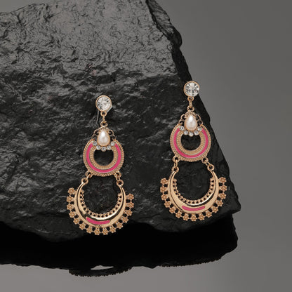 Gold  Pearl Long Drop Chandbalis Earring