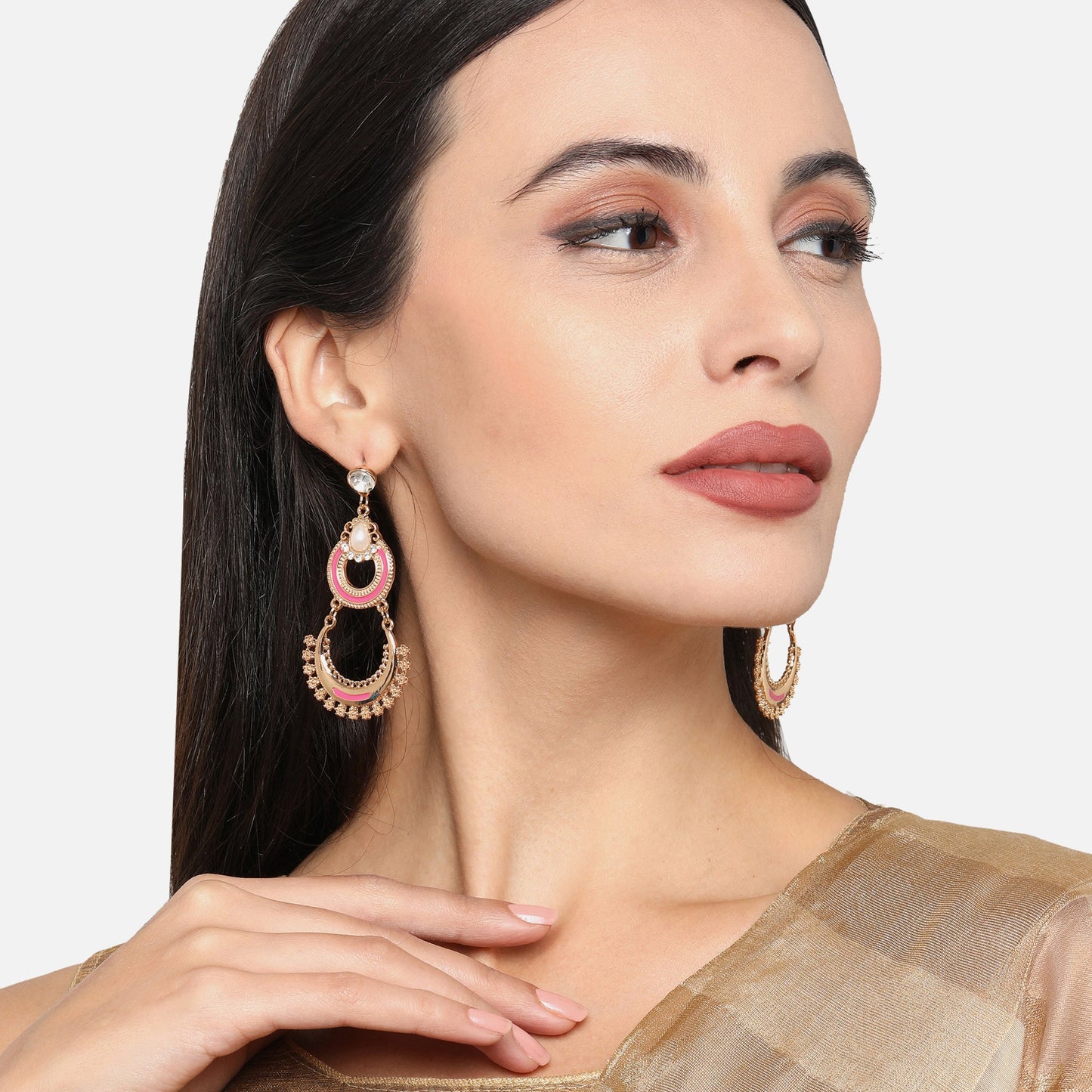 Gold  Pearl Long Drop Chandbalis Earring