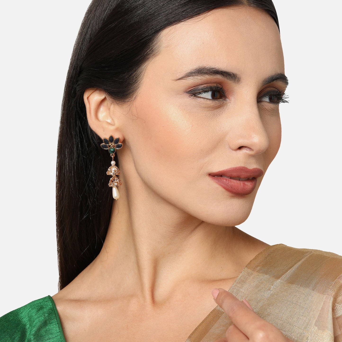 Double Dome Gold Short Drop Earring