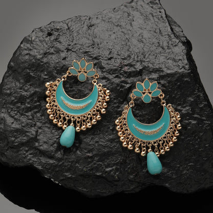 Turquoise Gold Chandbalis Earring