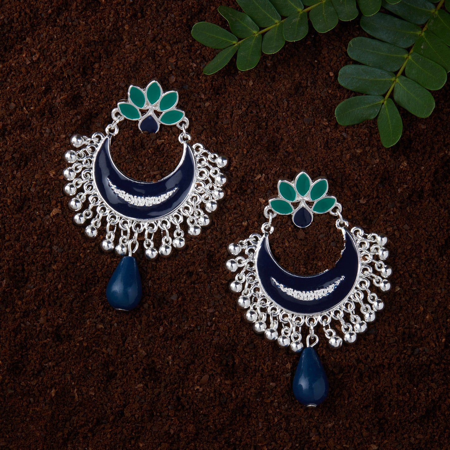Navy Silver Chandbalis Earring