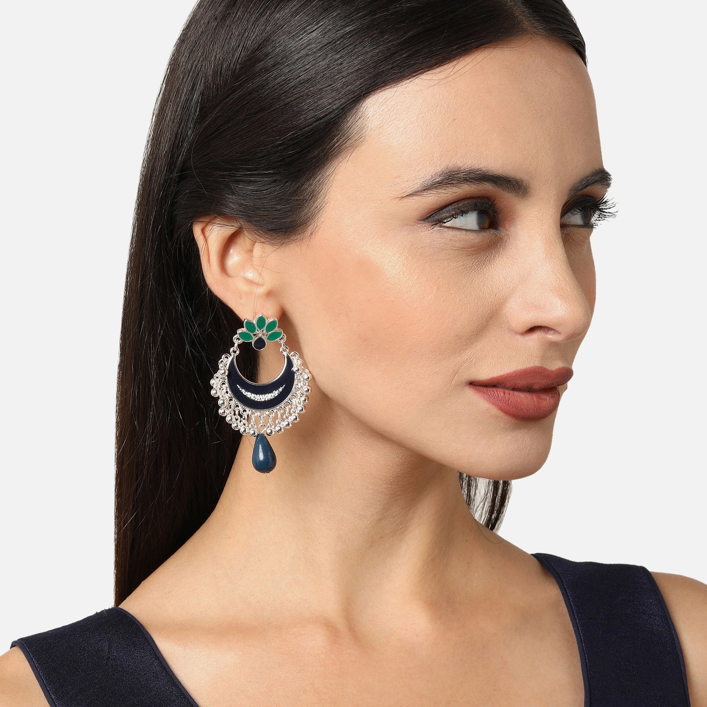 Navy Silver Chandbalis Earring