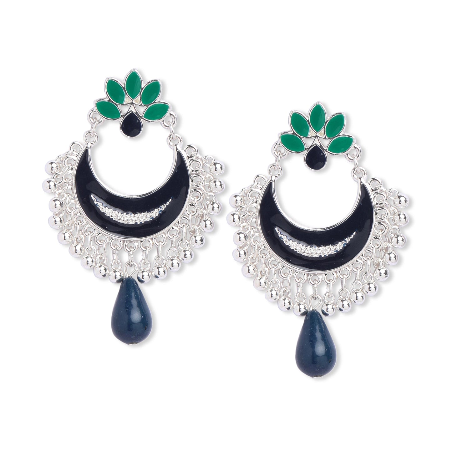Navy Silver Chandbalis Earring